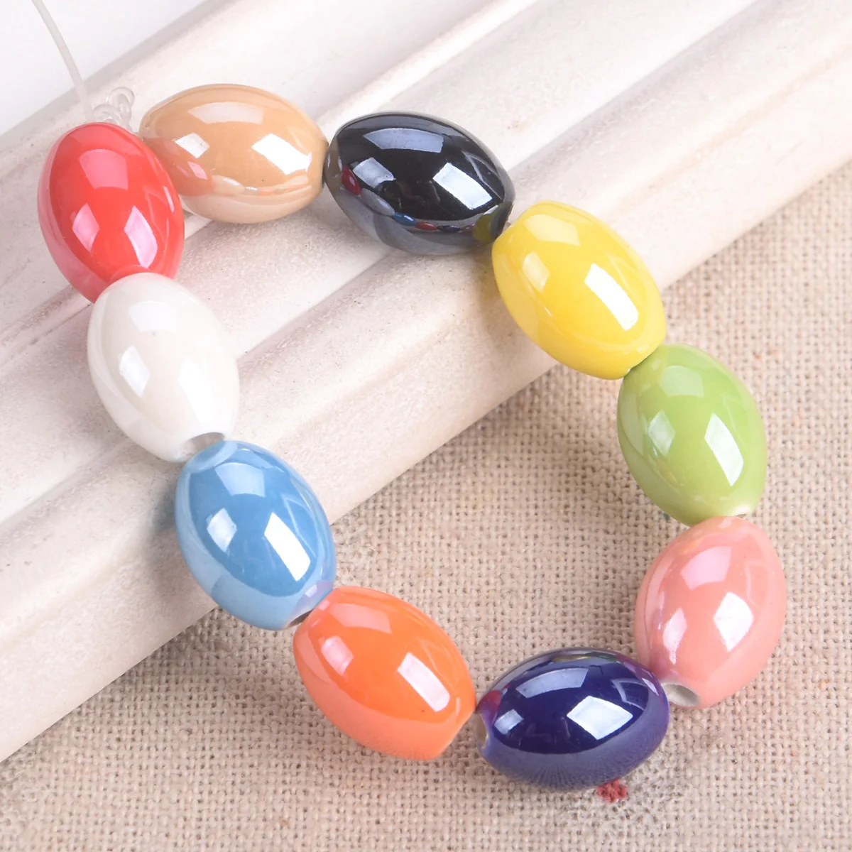 10pcs 15x11mm Oval Shape Shiny Glossy Glazed Ceramic Porcelain Loose Beads For Jewelry Making DIY Crafts Findings