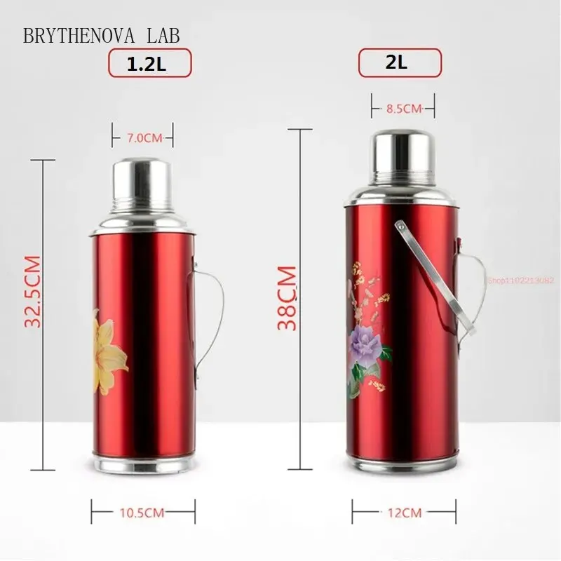 1.2l/2l Retro Travel Thermosflask Water Coffee Bottle Stainless Cup Steel Mug Heat Cold Preservation