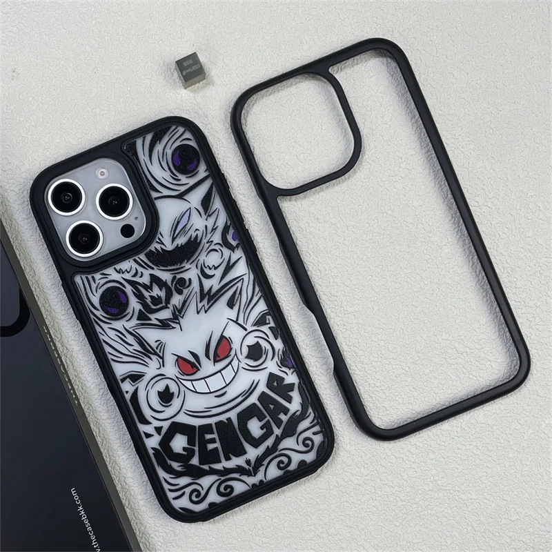 Funda de teléfono transparente a prueba de golpes de Anime 3D lindo p-pokemon Gengar para iPhone 11 12 13 14 15 16Pro Max funda anticaída de dibujos animados p-pokemon
