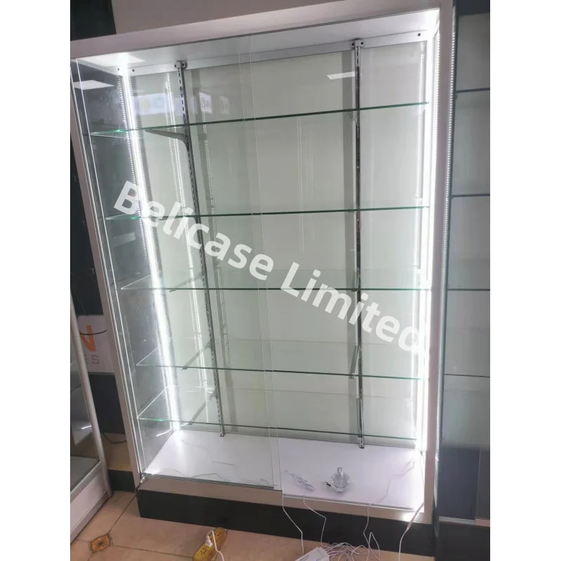 （customized）Hot Selling Smoke Shop Display Furniture FullTall Showcase with Led Light Lockable Glass Display Cases