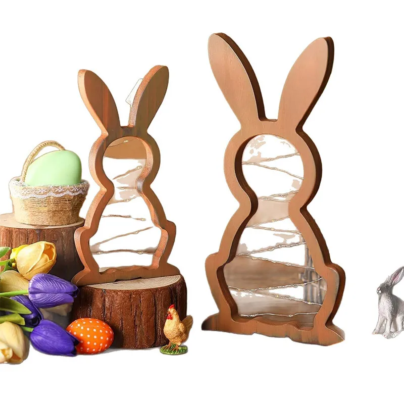 

Ночник «Пасхальный кролик», деревянное украшение для пасхальной вечеринки, светящийся ночник, креативные деревянные поделки, аксессуары для декора рабочего стола