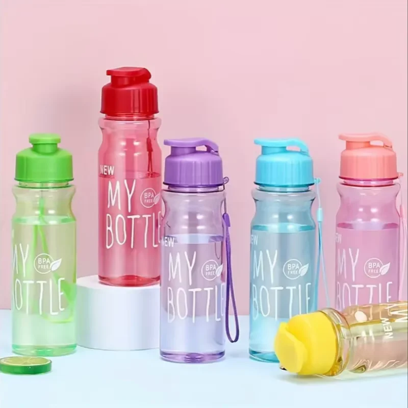 1pc 500ML Transparent Flip Top Water Bottle, Portable Water Cup With Strap For Outdoor Sports Fitness, Travel Fashion Bottle