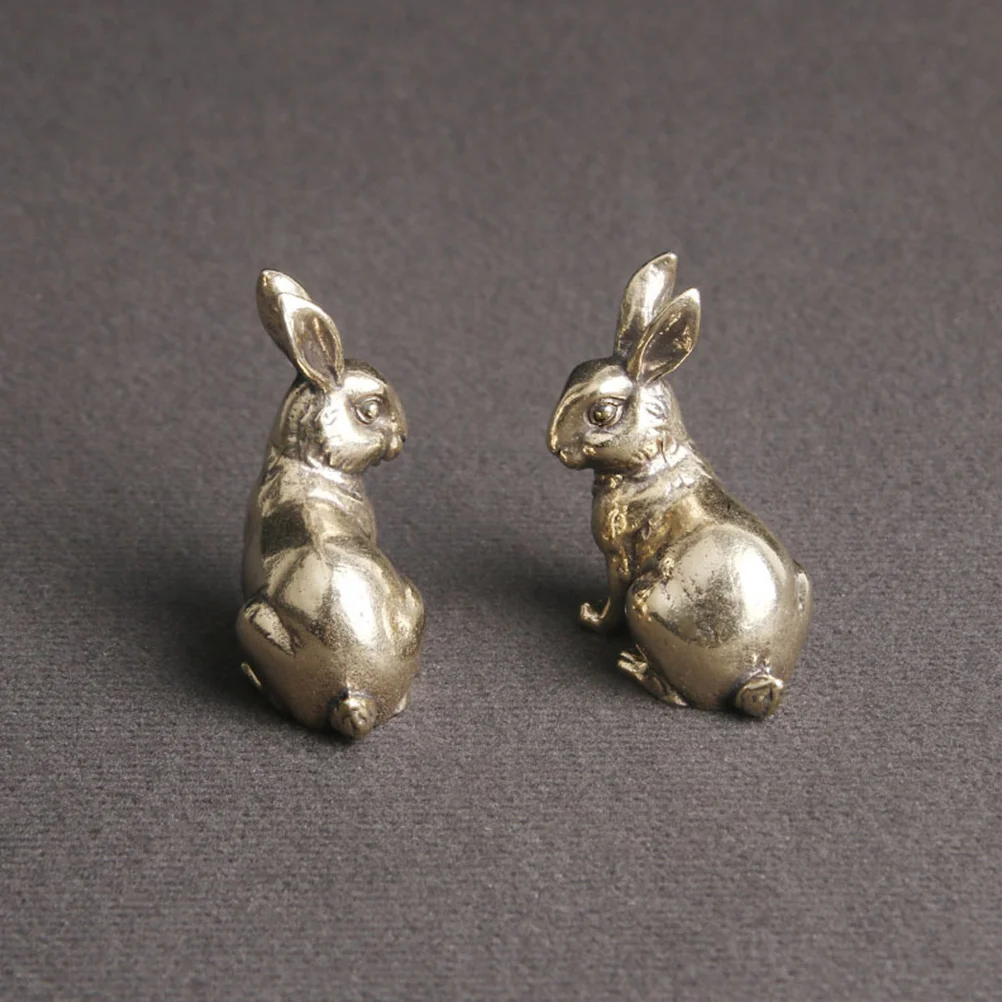 

2Pcs Classic Brass Rabbit Adornment Small Rabbit Decor Desktop Car Office Decoration Office Decor Exquisite Brass Craft