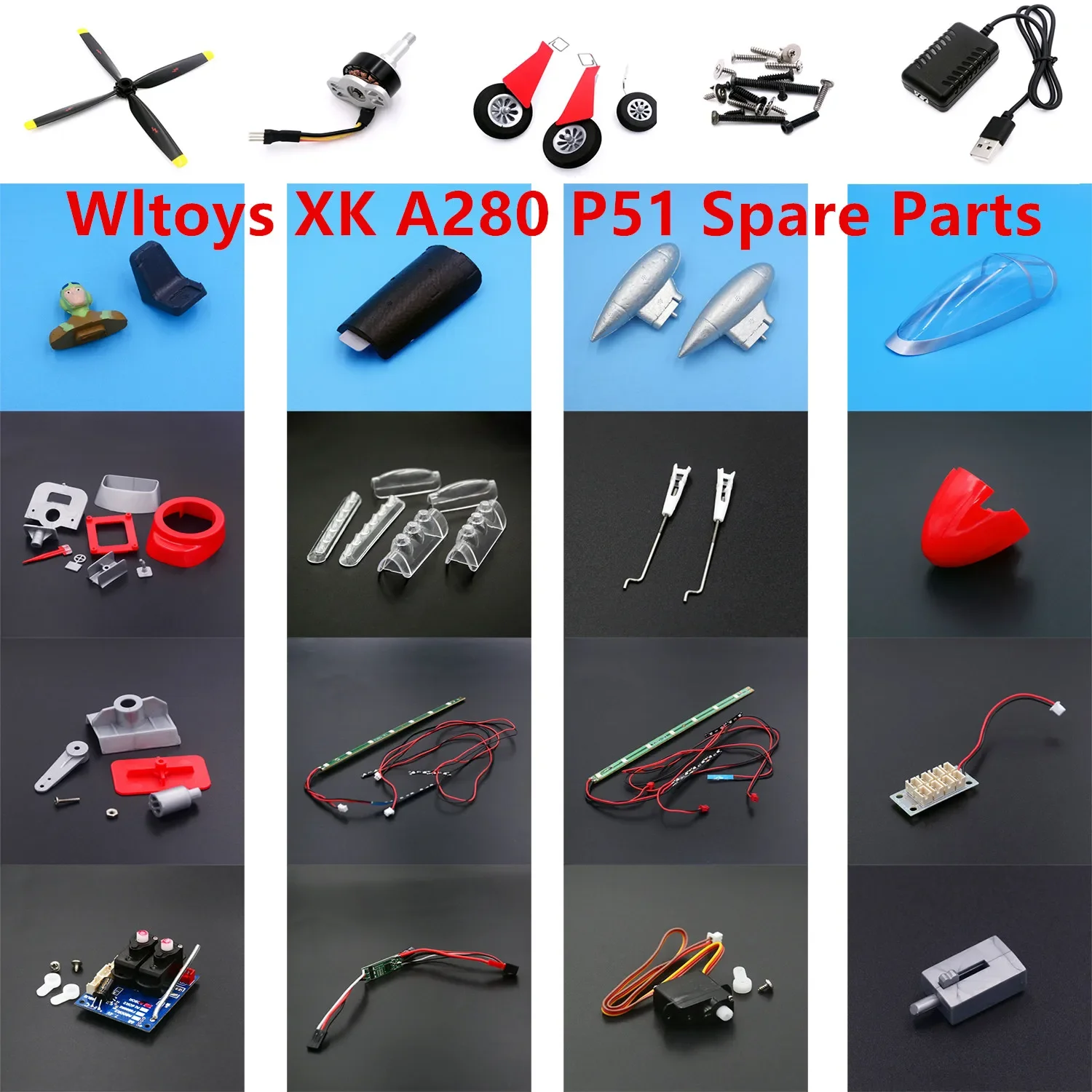 Wltoys XK A280 P51 RC Plane Spare parts motor Propeller Landing gear Servo Receiver ESC light bar Fairing Plastic Parts