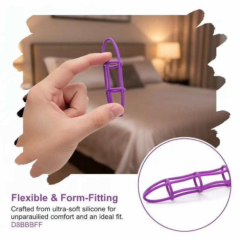1PCS BDSM Silicone Chastity Cage Cock Ring Penis Extender for Men Adult Delay Time Enlargement Penis Sleeve Random Color Sex Toy view 4