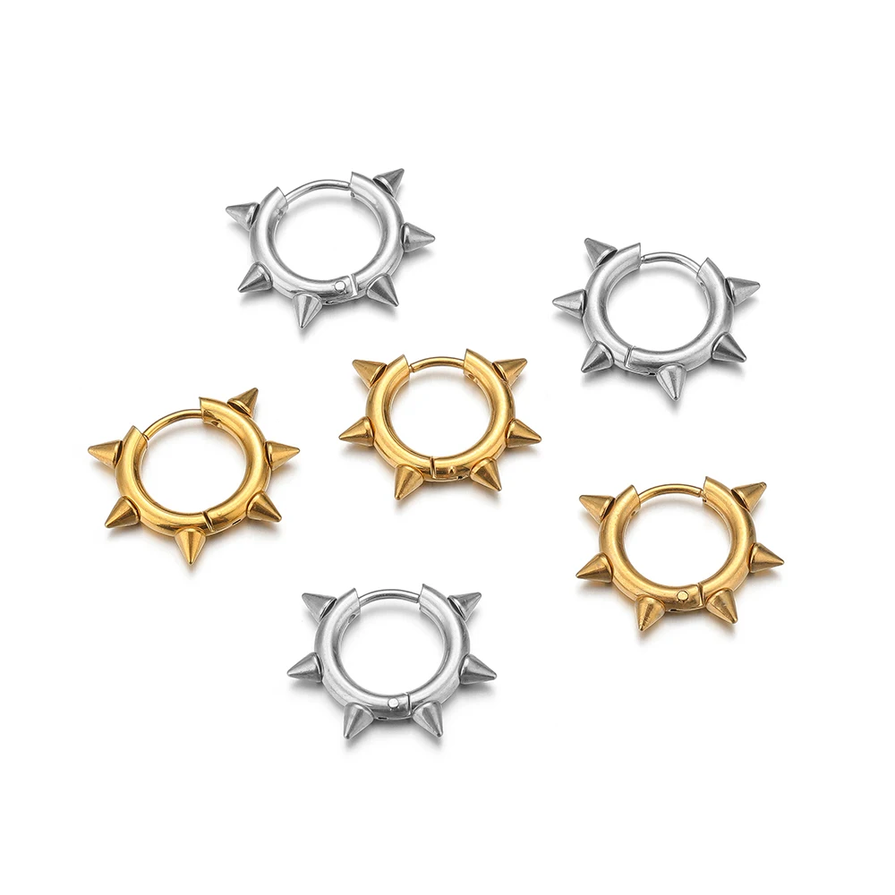 10 Uds. De pendientes de acero inoxidable chapados en oro de 10mm con remaches Punk, pendientes de cono de aro, bisutería de Hip-hop para hombres, regalos, joyería de moda a granel