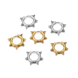 10pcs Gold Plated Stainless Steel 10mm Punk Spike Rivet Earring Hoop Cone Earrings Men Hip-hop Bijoux Gifts Fashion Jewelry Bulk