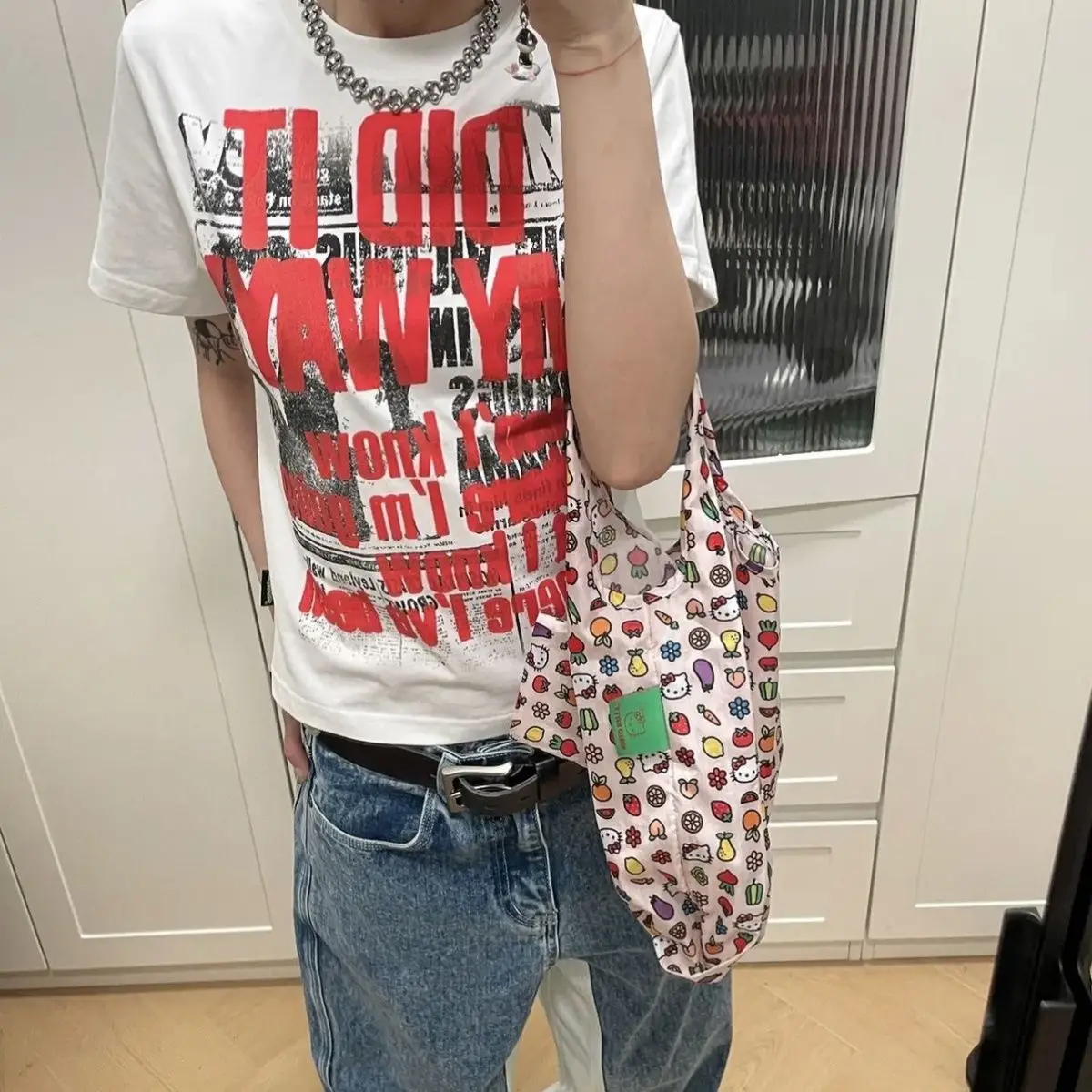 Koreańska koszulka z nadrukiem marki Y2K 100% czystej bawełny Dark Punk Harajuku Hip-hop Graphic Tee Loose Casual Men Women Top Casual