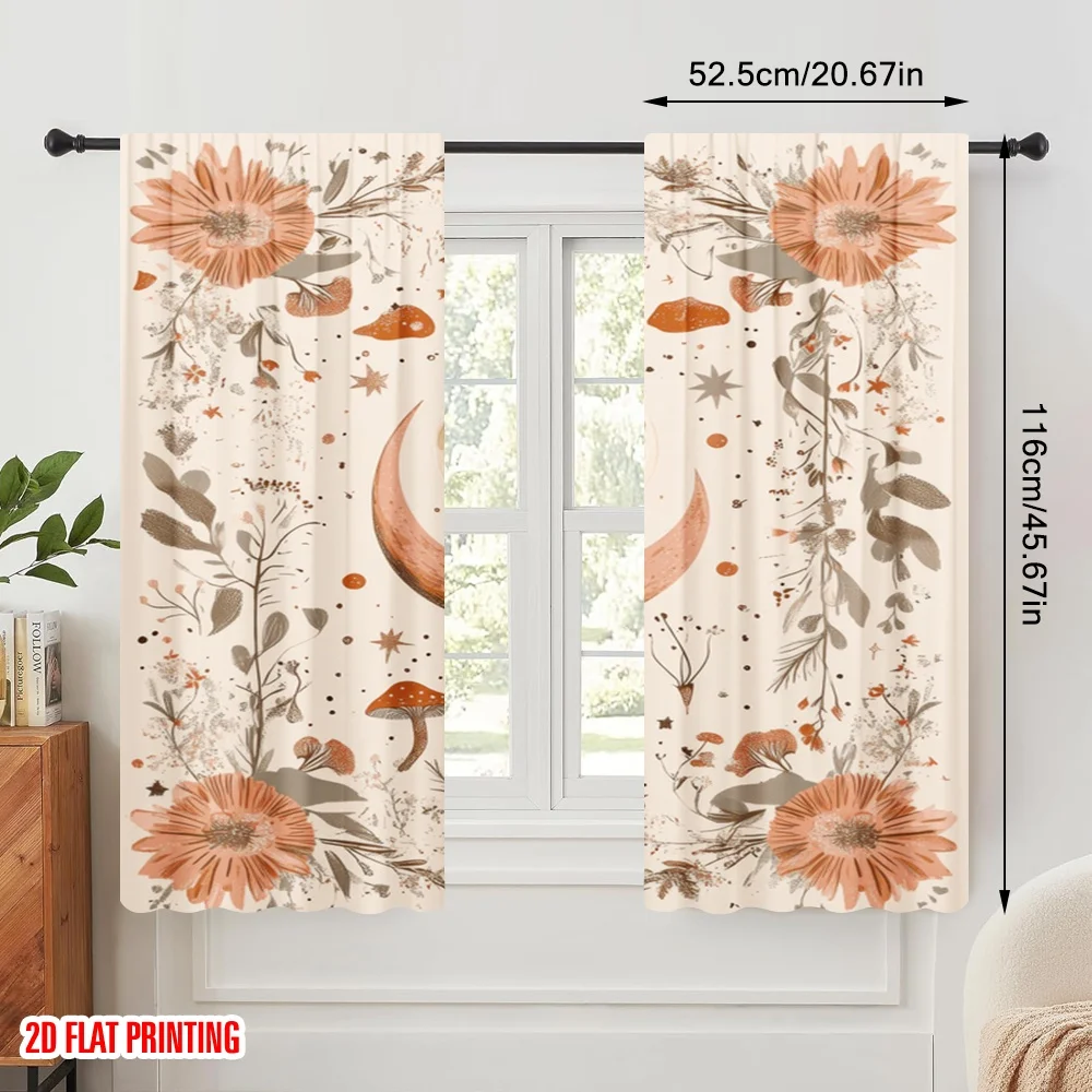 2pcs,2D plane printing Creative Curtains Celestial Blooms Versatile Polyester Fabric (without rod) Versatile All for Living Room