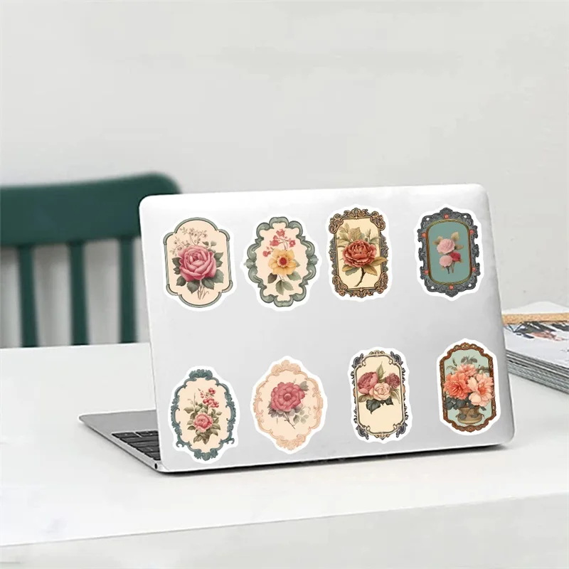 10/30/50PCS Vintage Flower Mirror PVC Sticky Sticker Aesthetic DIY Korean Stationery Decoration Scrapbooking School Supplies