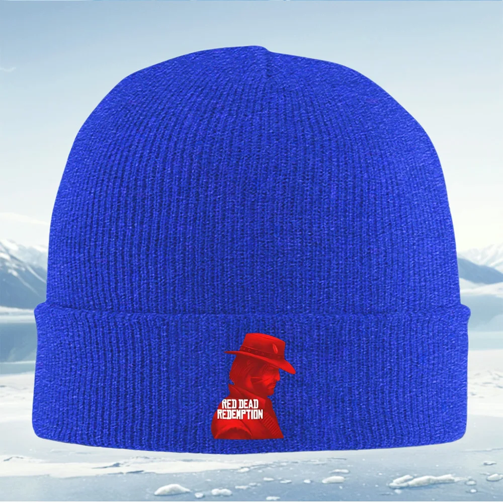 Czapka kowbojska z logo, czarne tło, męska, damska, unisex, dziergana czapka beanie, czapka typu pullover, zimowa, termiczna, ciepła, świąteczna, na zewnątrz, C