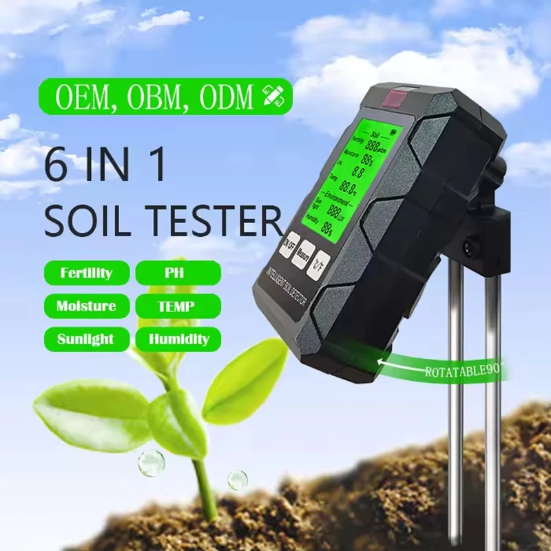 

Soil Detector For Gardening And Planting Soil Fertility Moisture Temperature PH Value Illumination 6 in 1 Measures Soil Detector