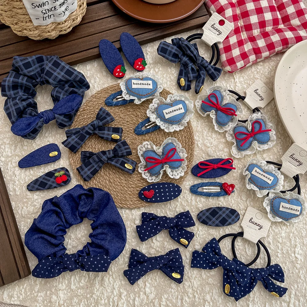 

Blue Bow Hairpin Elastic Hair Band College Style Large Scrunchies Hair Rope Tie Rubber Band Children's Hair Accessories Headwear