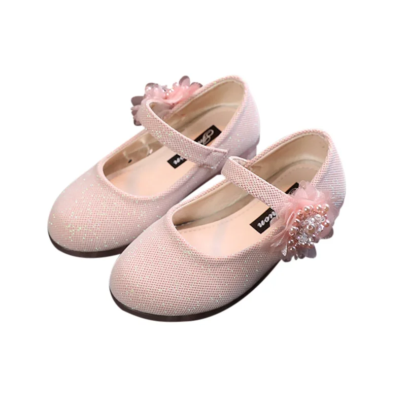 Children Girls Fashion Soft Sole Beans Shoes Pearl Flower Design Princess Style