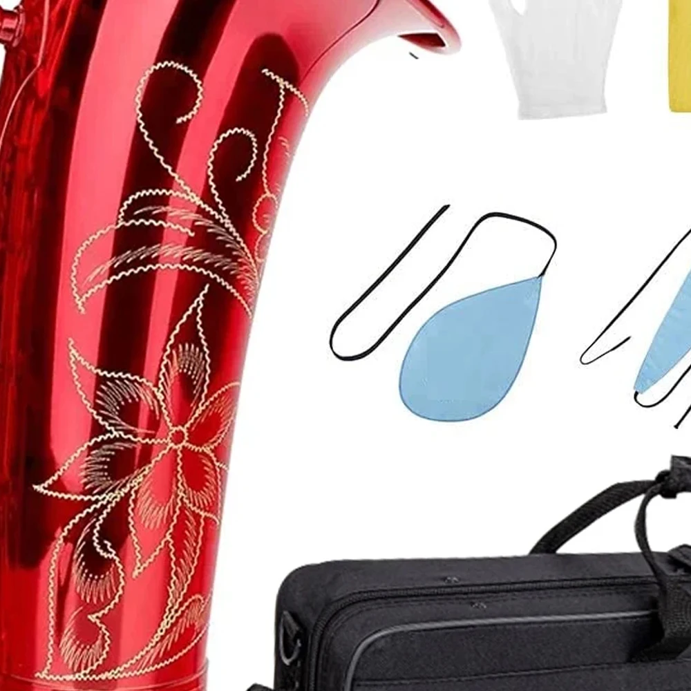 

Красный Eb альт-саксофон для начинающих, взрослых, латунный E-саксофон с плоским ключом, деревянный духовой инструмент с чехлом, ремешком, детали перчаток