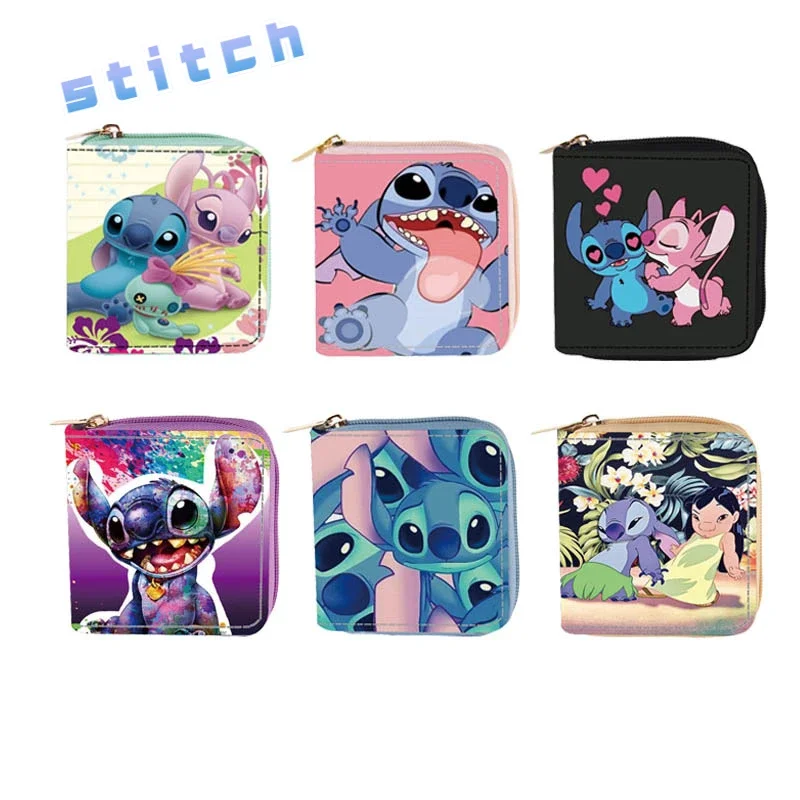 Disney-Lilo e Stitch Anime Carteira curta, carteira de desenho infantil, presentes de aniversário fofos para meninos e meninas