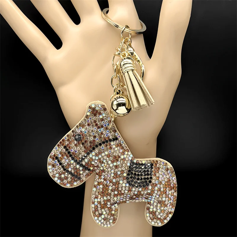 Mode Pferd Frau Tasche Charme Voller Kristall Strass Schlüsselring Khaki Quaste Tier Schöne Blingbling Schlüsselanhänger Schmuck Zubehör