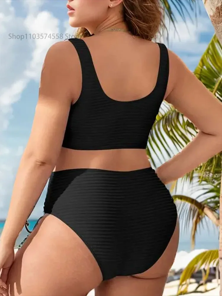 Bikini oversize da donna, costume da bagno a doppio collo, vita alta, abbigliamento da spiaggia, 2024