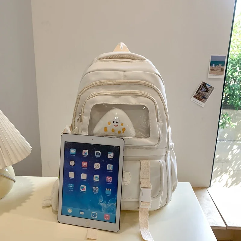 Sac à dos esthétique avec pendentif pour filles, sacs d'école mignons, sac à dos Kawaii de style coréen, sac de livre pour jeunes femmes, 2024