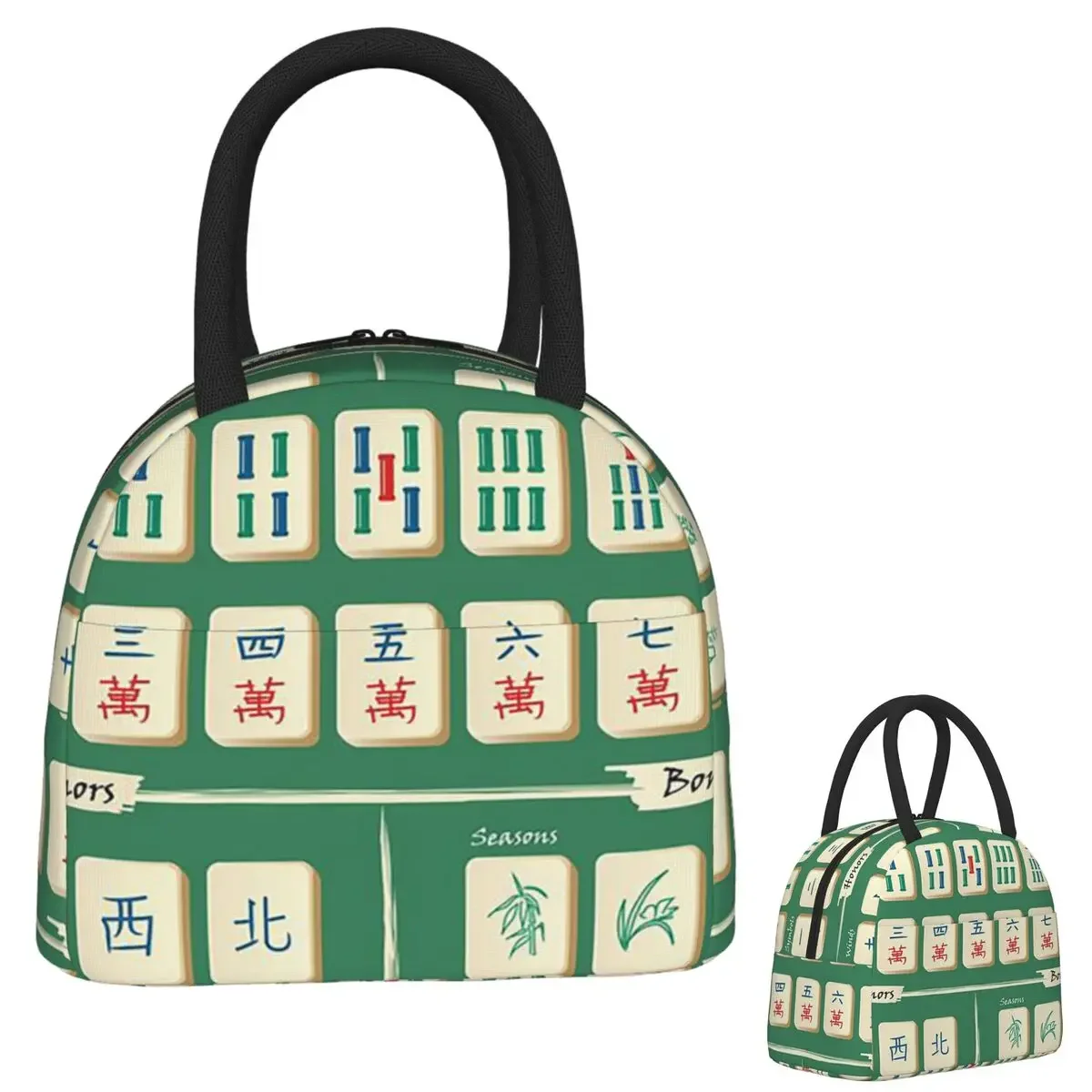 Mahjong Tile Pattern Insulated Lunch Bag for Women Children Portable Food Boxes Thermal Lunch Box Tote