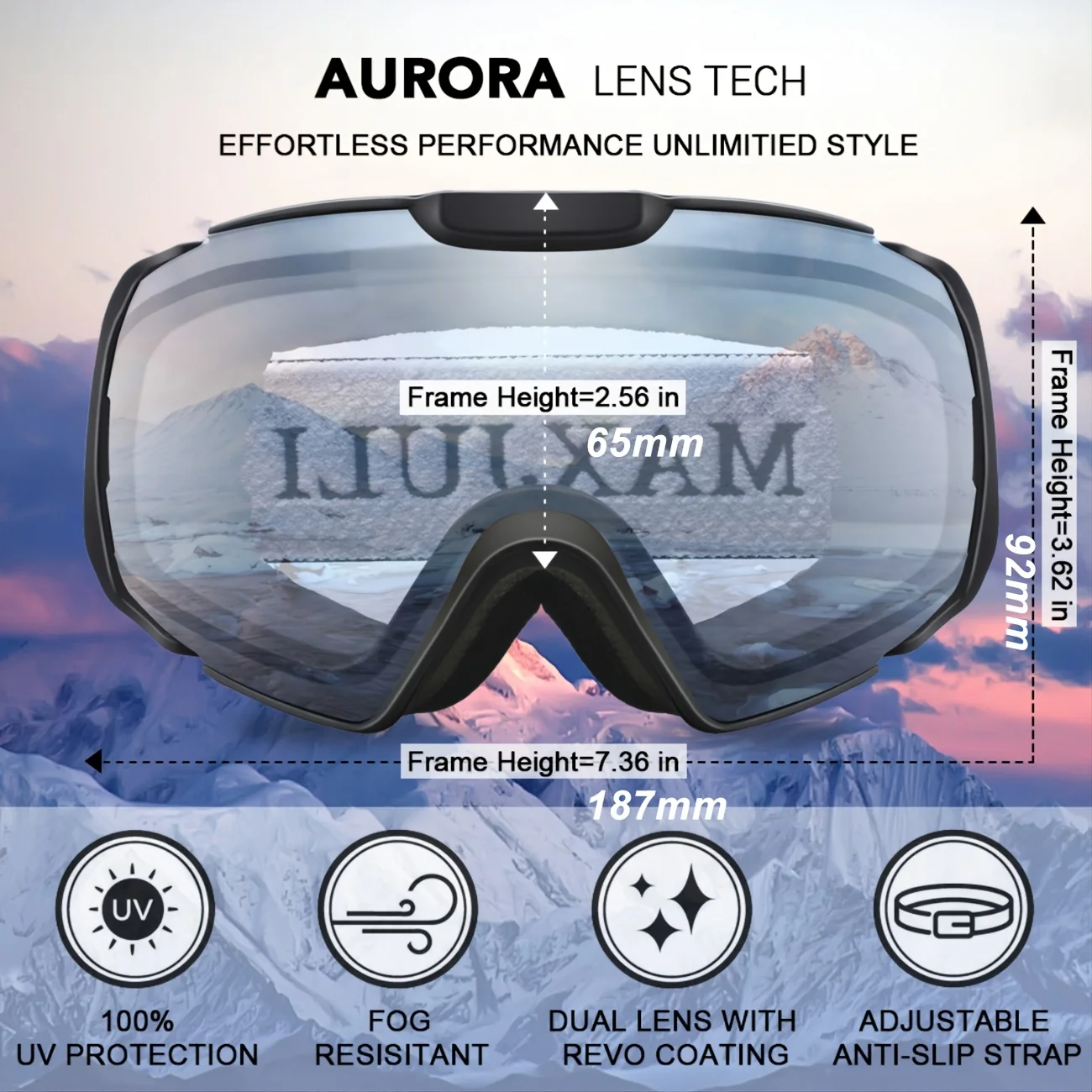 MAXJULI Ski Goggles OTG Anti-Fog Design Double Layer Aurora Len Snow Goggles M4, Christmas Gift, Warm Heart In Winter