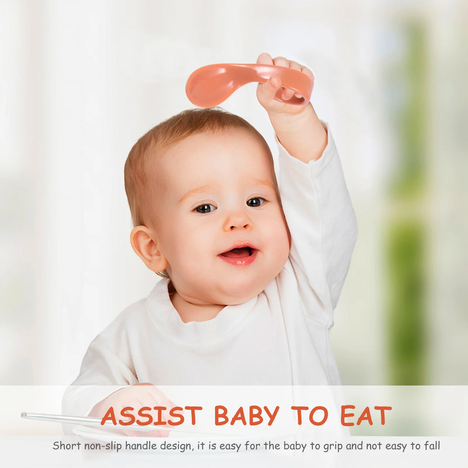 

1 set 1 Set Infant Feeding Spoon Fork Set Curved Design For Toddlers Easy Grip Non-Slip Handle High Temp Resistance Smooth Edge