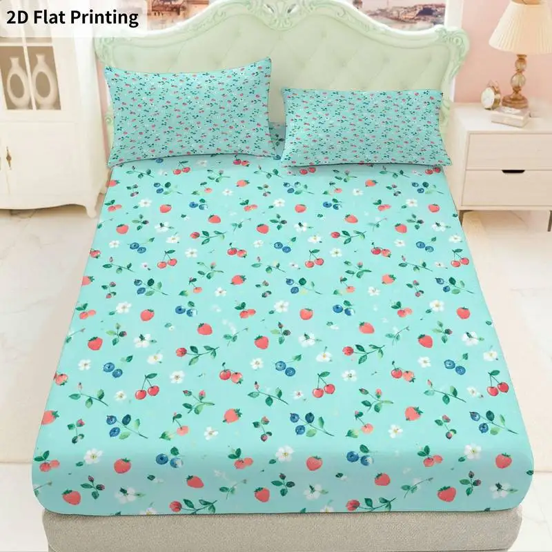 3Pcs Floralpastel Fitted Sheet Three Piece Set (1*Fitted Sheet + 2*Pillowcases, Coreless), Bedding Set