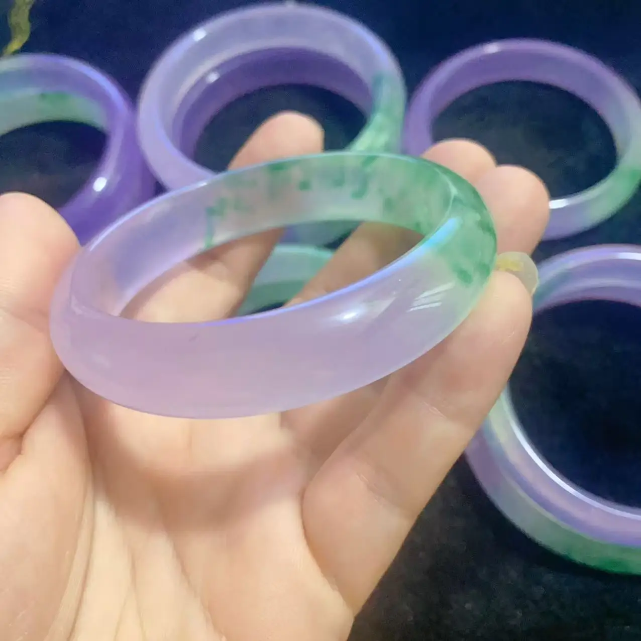 Hetian jade bracelet spinach green round strip young clear water jasper beauty strip for girlfriend