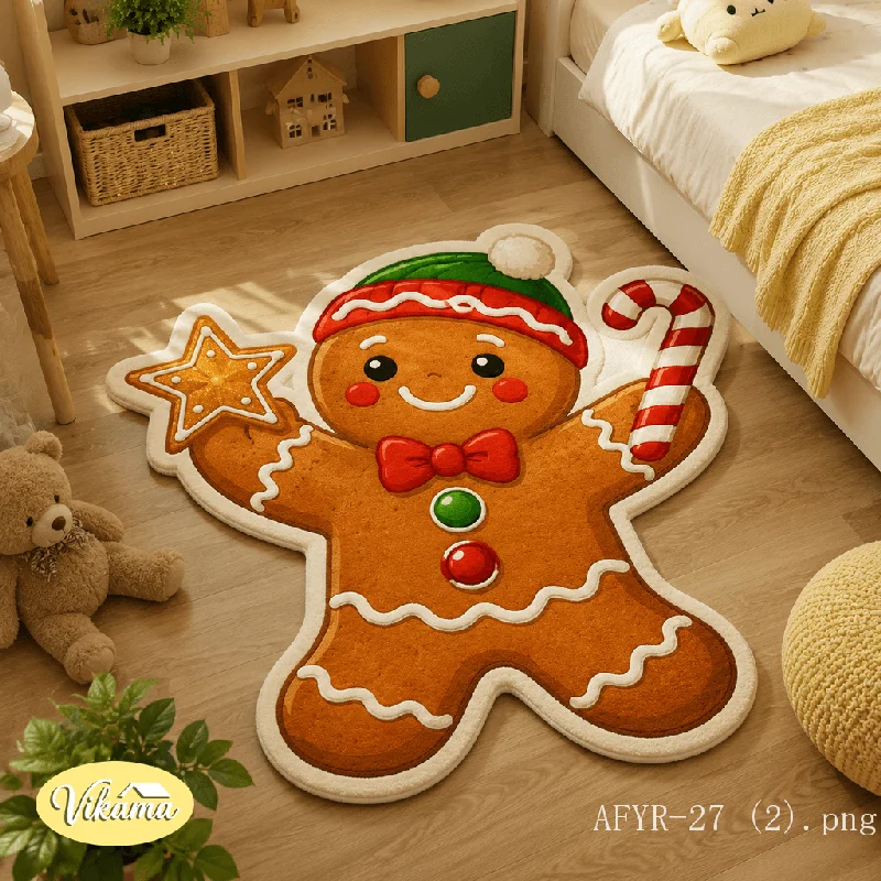 VIKAMA Christmas Gingerbread People Bell Carpet Absorbent Anti Slip Soft Carpet Bedside Bathroom Living Room Holiday Decoration