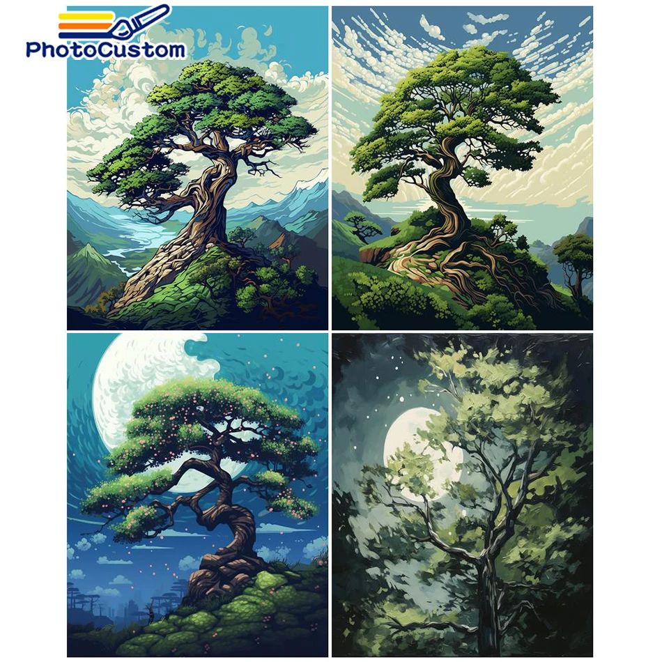 

PhotoCustom Painting By Numbers Tree Landscape Diy Crafts Canvas Pictures Oil Painting For Living Room Wall Art Home Decor Gift