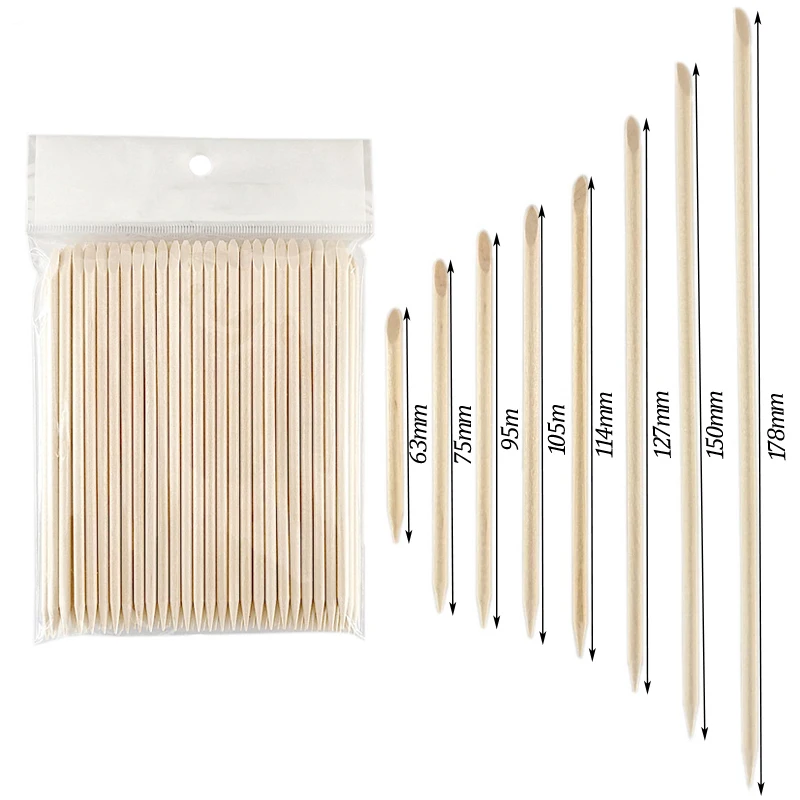 

100 шт./упак. полноразмерная оранжевая деревянная палочка со стразами, инструменты для нанесения точек, средство для удаления кутикулы, УФ-гель-лак, сделай сам, двусторонний дизайн ногтей