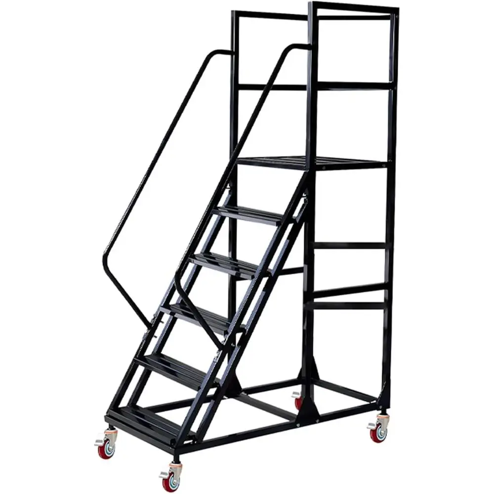 

Industrial Mobile 6-Step Rolling Ladder with Handrail for Warehouses and Supermarkets