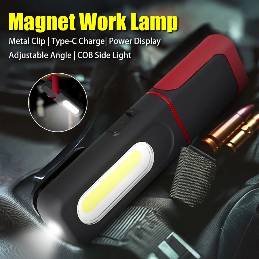 Portable USB Rechargeable Work Light Magnetic COB LED Flashlight Hanging Lamp with Built-in Battery Camping Torch