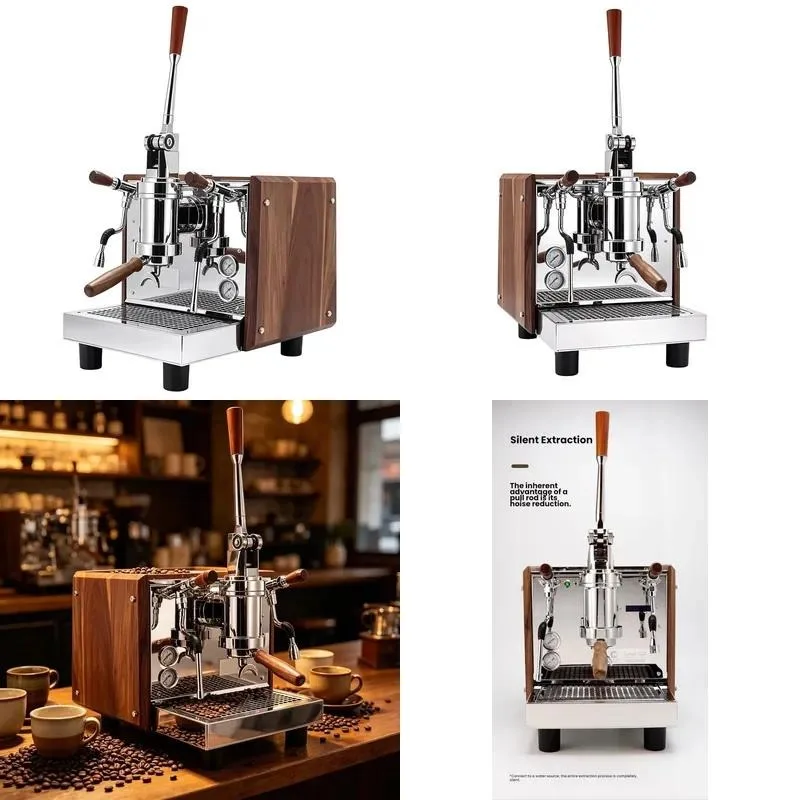 Commercial Lever Coffee Machine with 4L and 0.25L Water Heater Italian Rotary Pump Pre-soaking Function Walnut Material for