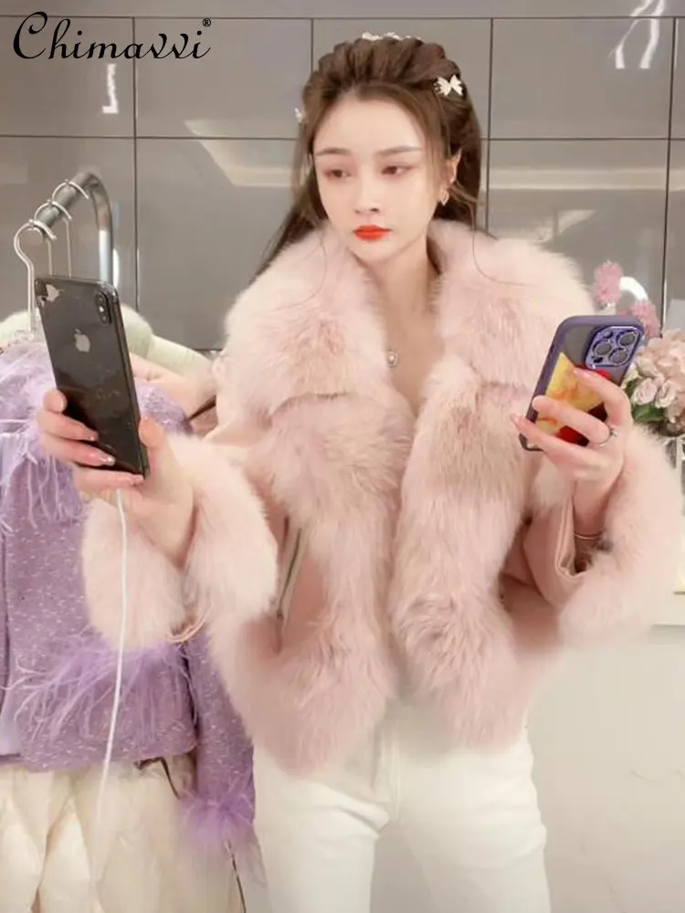 

Socialite Fox Fur Warm Fur Coat for Women 2023 Winter Clothes New High-end Elegant Sweet Long Sleeve Fur Jacket All-match