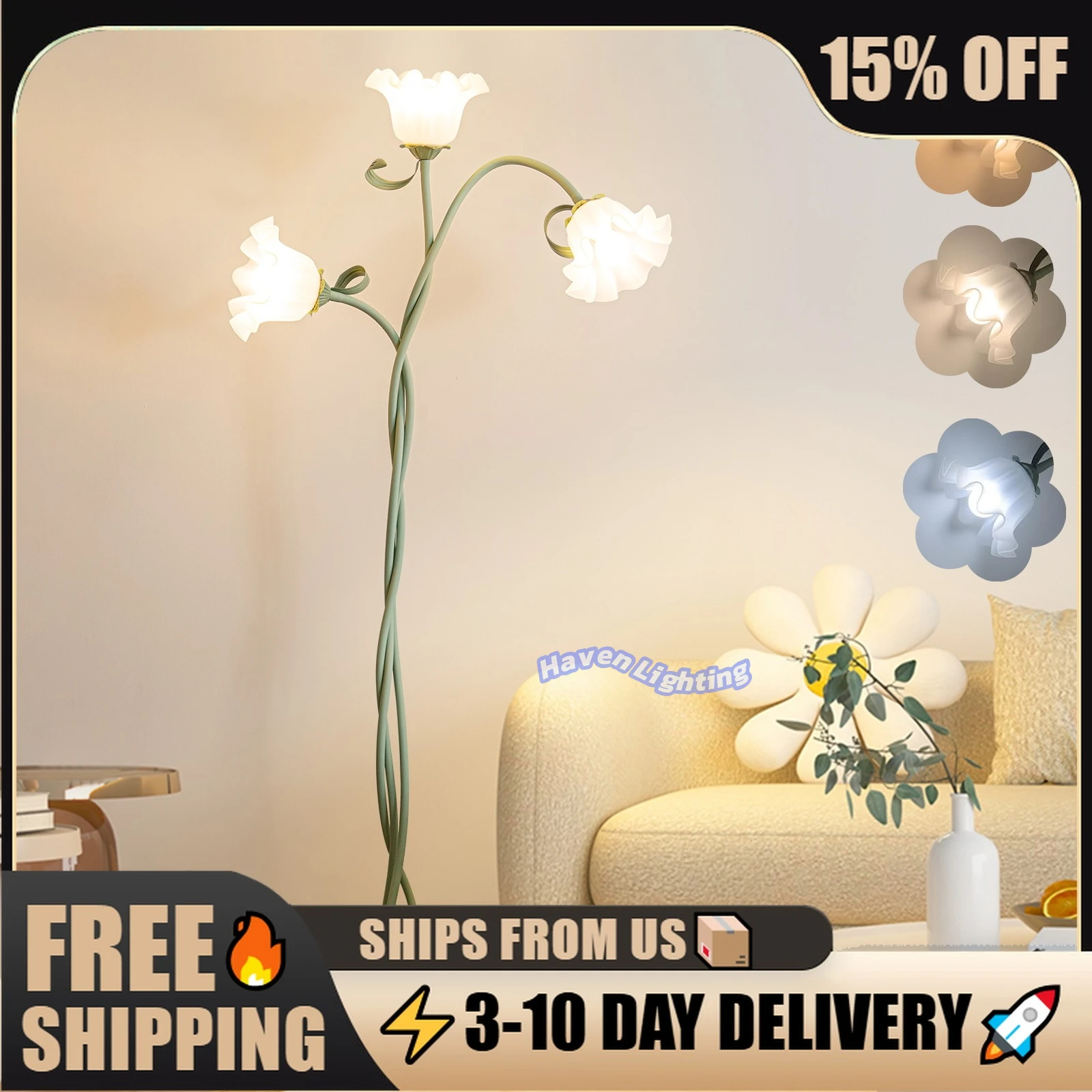 

3-Head Adjustable Flower Floor Lamp with Flexible Arms, Foot Switch, Dimmable Lighting with Bulbs Included for Hoom, US Plug