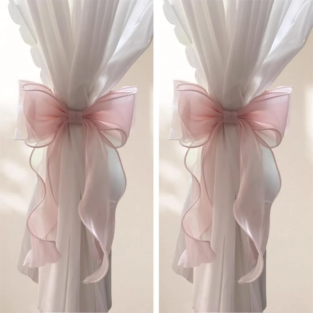2Pcs French Satin Bow Curtain Tiebacks Elegant Lace Ribbon Holdbacks Window Decorative Rope Home Decor Accessories