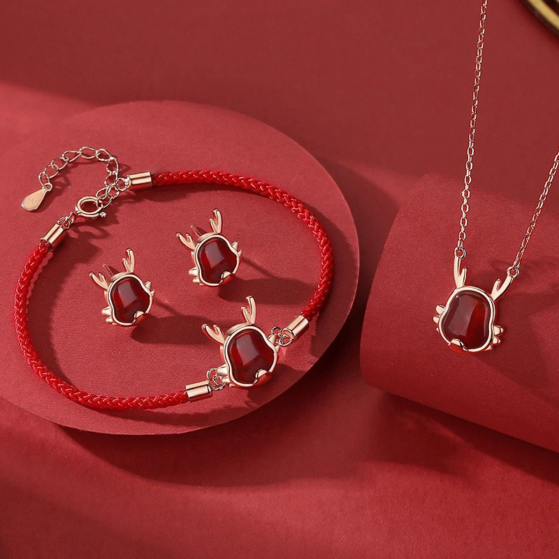 JYJIAYUJY 100% Whole Original Sterling Silver S925 Necklace Jewelry In Stock CNY Dragon Red Agate Style Gift Daily JYSET01