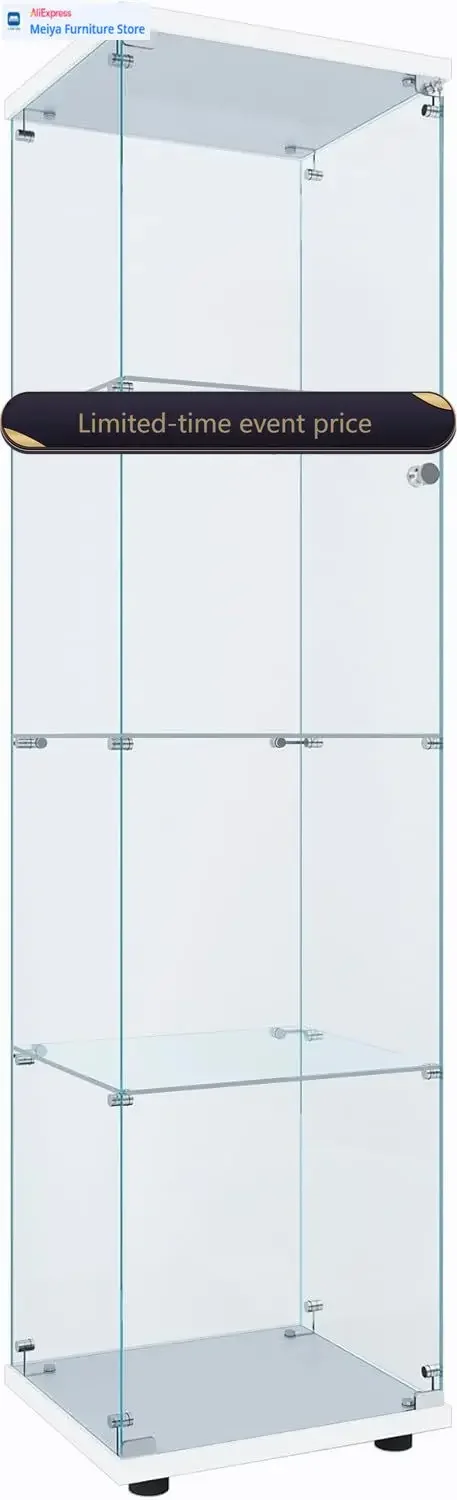 White 4 Shelf Glass Curio Display Case For Collectibles 642H 169L 146W