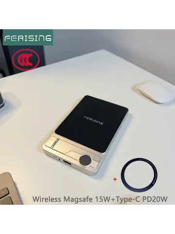 【Сертификат CCC】Металлический Power Bank на 10000 мАч, быстрая зарядка 22.5W PD, подставка для телефона для Magsafe iPhone 16/15, AirPods и Apple Watch