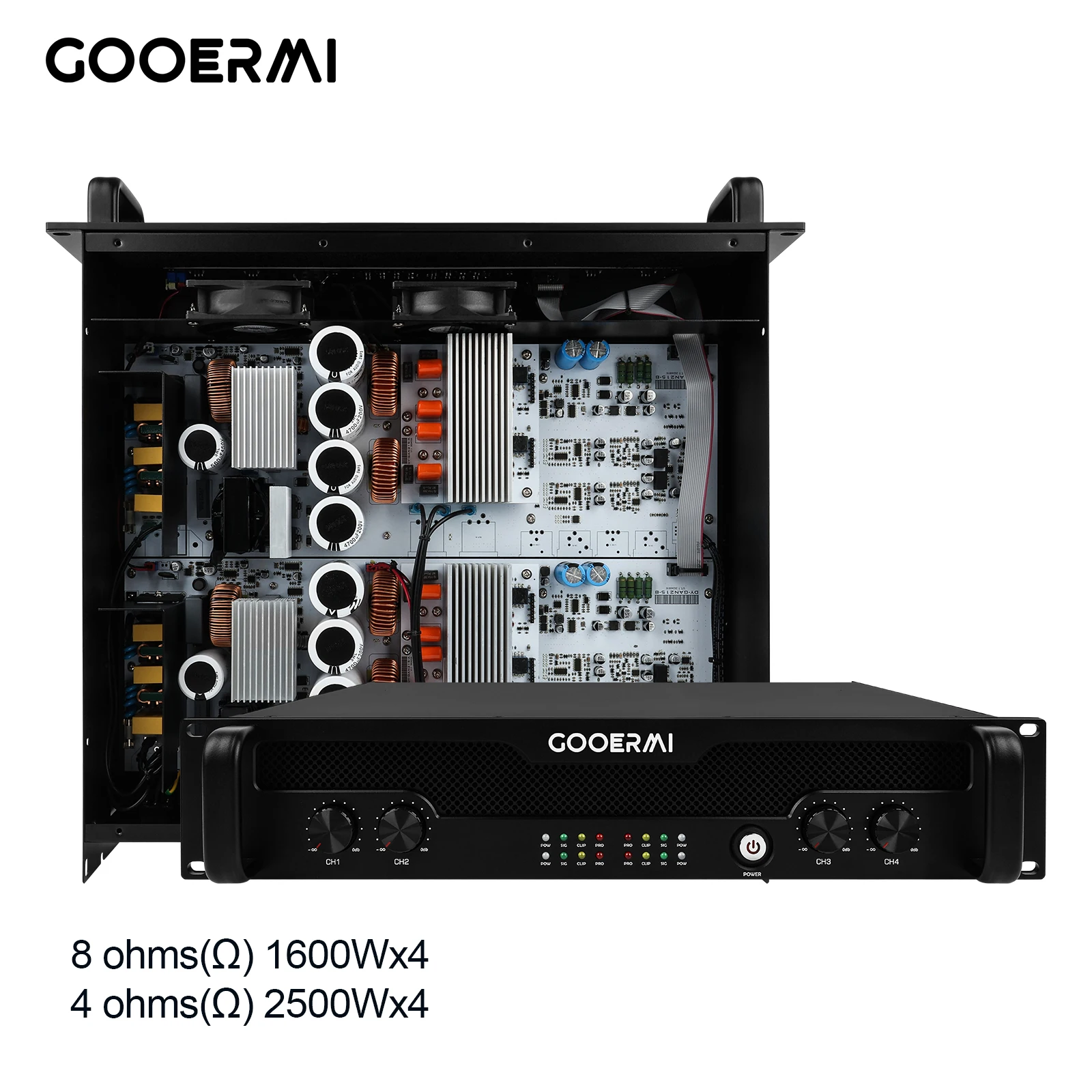 DAN415 4*1500W Professional Digital Power Amplifier 4 Channel Class H High Power Stage Performance Sound Amplifier 3750W 2 Ohms