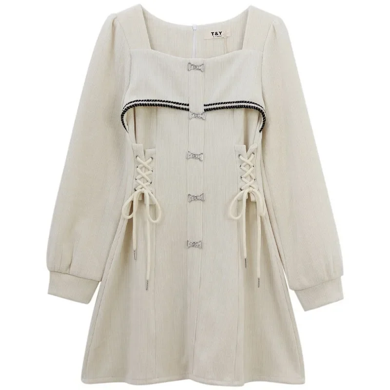 

Y2k Autumn Winter Black Thick Warm Mini Dress Women Korean Vintage Hepburn Dress Spring Elegant Chic Bandage Casual Dress 원피스