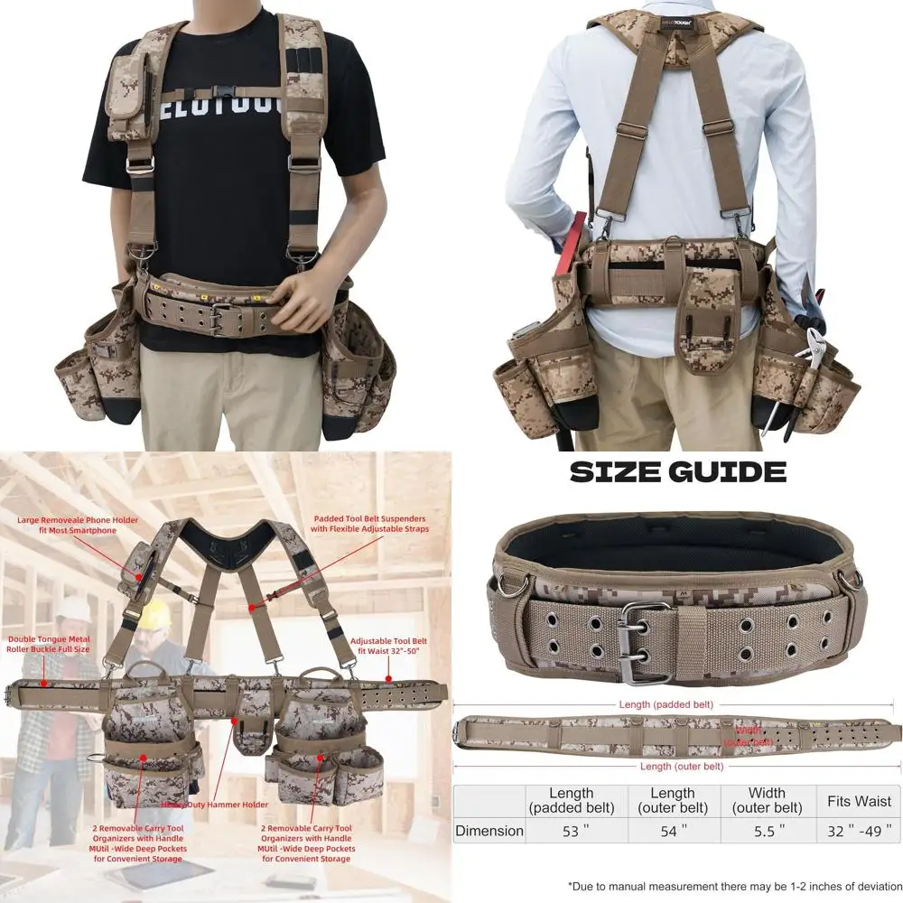 

Усиленный камуфляжный пояс для инструментов с подтяжками, камуфляжный фартук цвета хаки для плотника, подвесная система для электрика