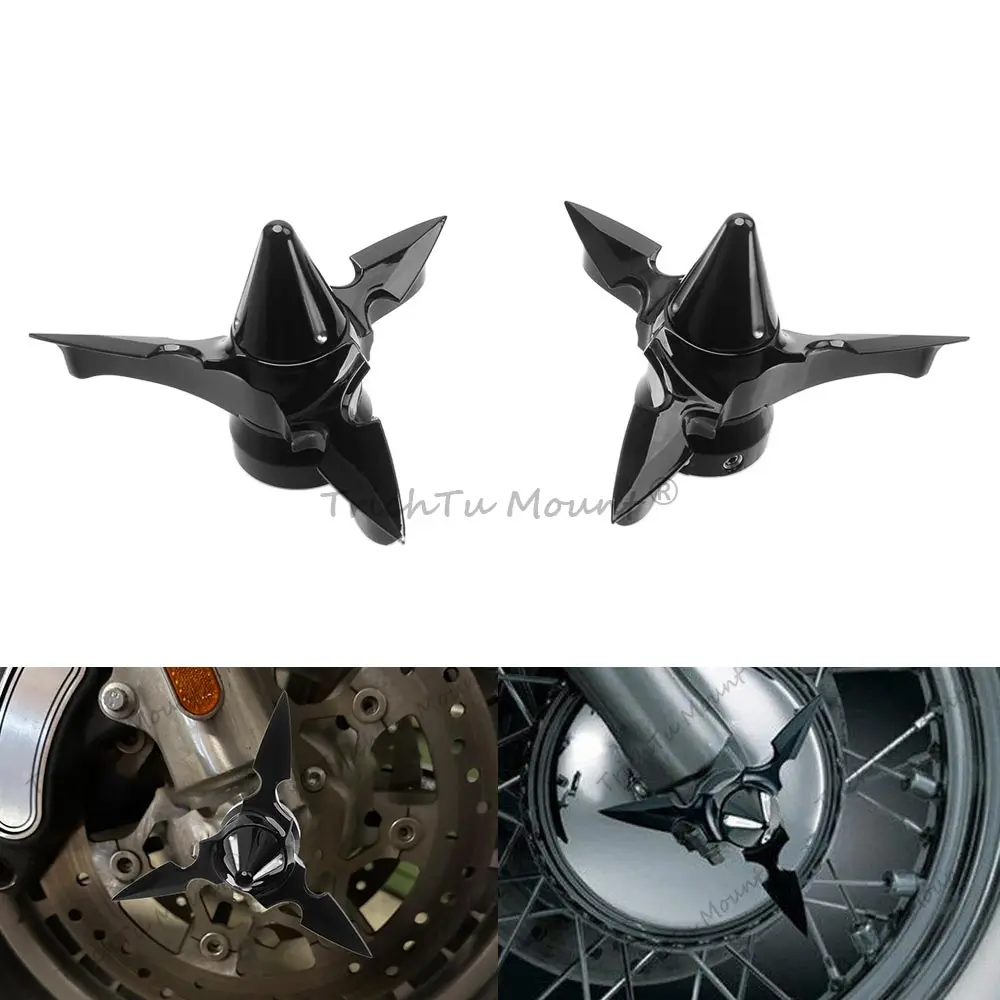 Motorcycle Black Spun Blade Front Axle Nut Caps Cover For Harley Sportster Dyna Softail V-Rod Low Rider Electra Glide FLHR FLTR