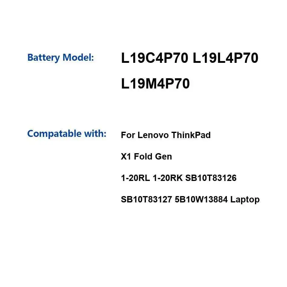 

Laptop Battery L19C4P70 L19L4P70 L19M4P70 6480Mah For Lenovo Thinkpad X1 Fold Gen 1-20RL 1-20RK SB10T83126 SB10T83127 5B10W13884