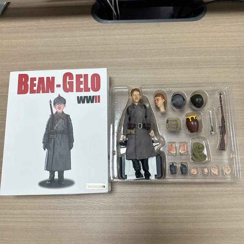 BEAN-GELO WWII Anime Style Big Head Soldier Action Figure Original Military Collectible Toy With Replaceable Parts For Boys Gift