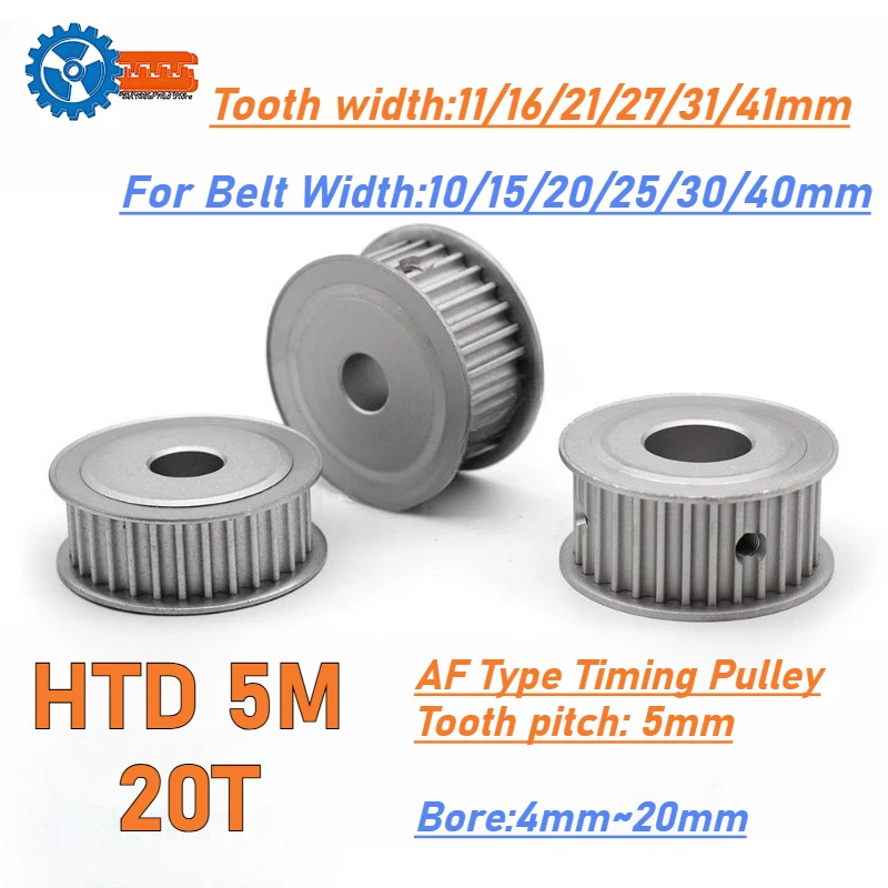 

HTD 5M 20 Tooth Synchronous Timing Pulley Bore 4mm to 20mm for Width 10mm 15mm 20mm 25mm 30mm 40mm Belt Applicable to CNC