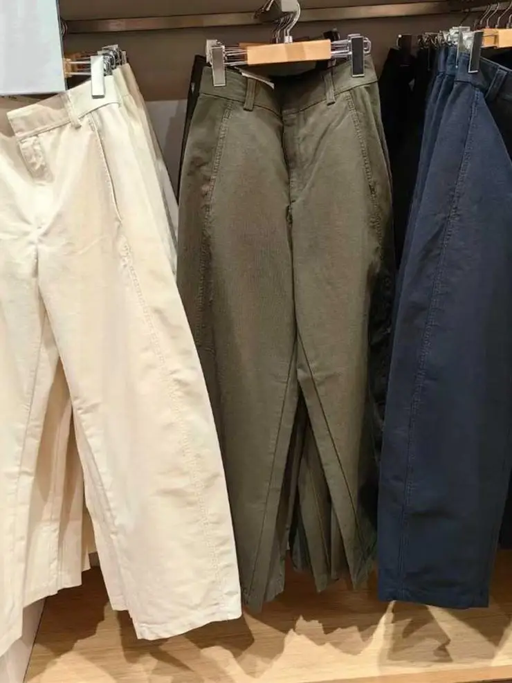 

Slimming Wide Leg Pants Casual Loose Knitted Trousers for Women High Waist Cotton Spring New Sle Fitting Room ential