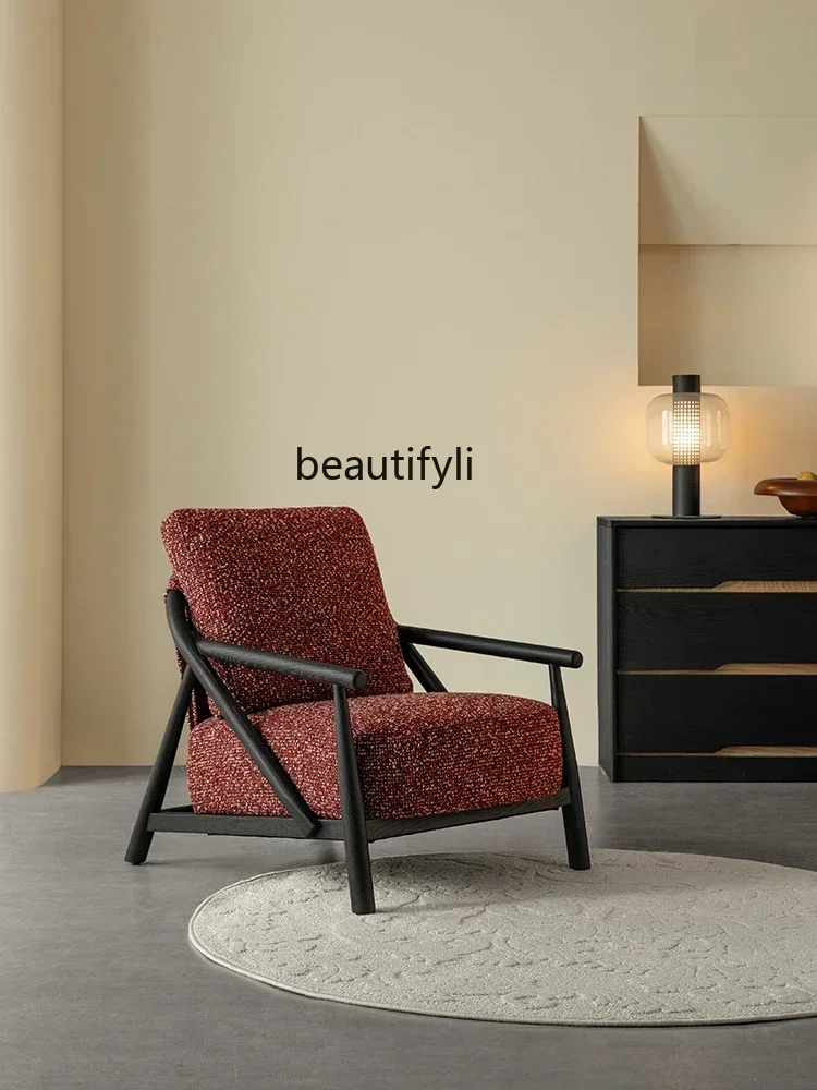 LJYSolid木製シングルソファチェア モダンシンプルアームチェア リビングルーム バルコニー ファブリックレジャーチェア