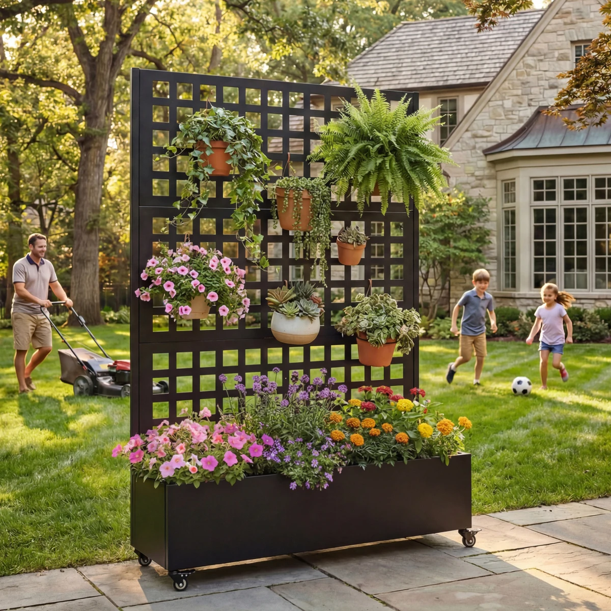 Metal Raised Garden Bed with Wheels and Trellis,73